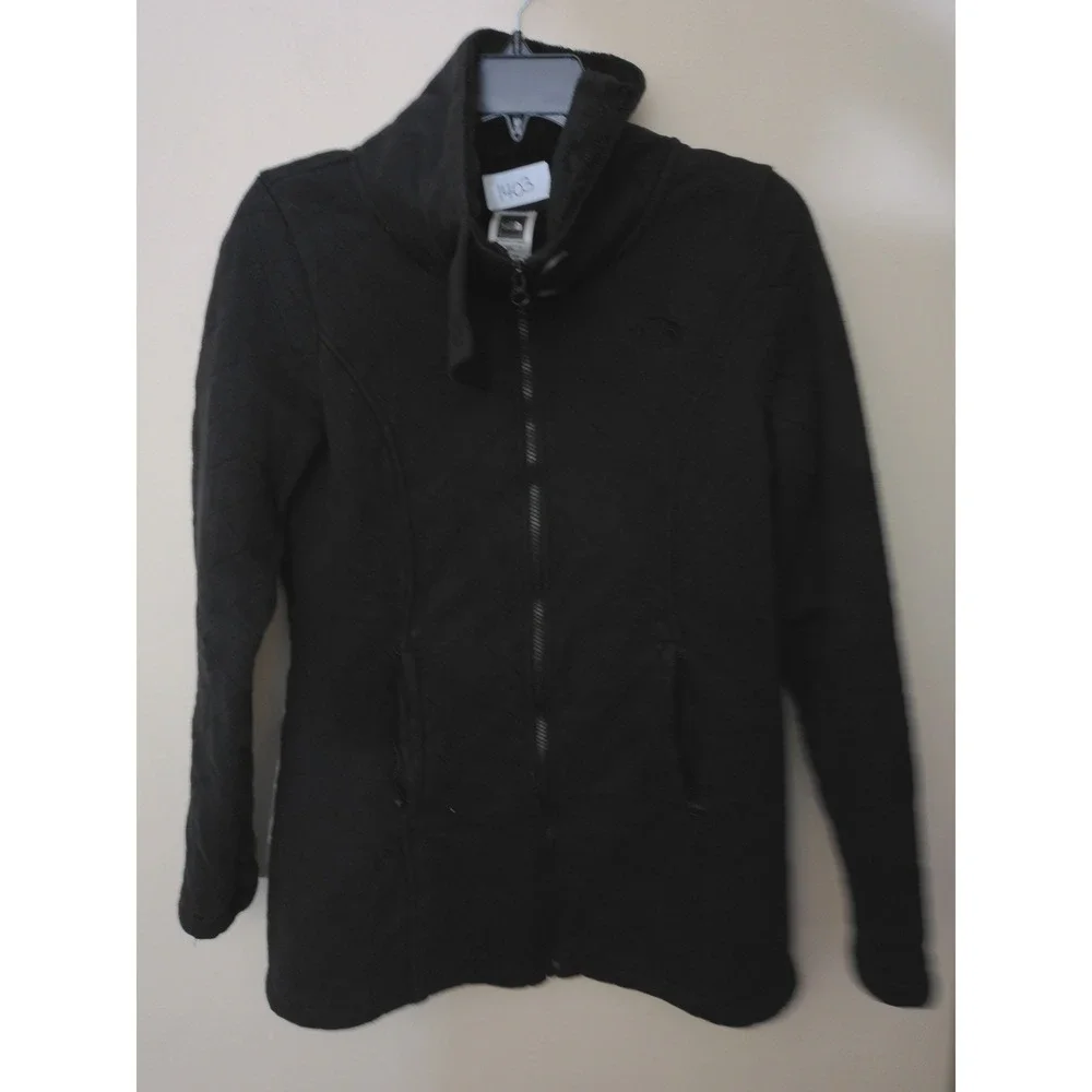 The North Face Quilted Jacket Womens M Black Full Zip Faux Fur FleeceFunnel Neck
